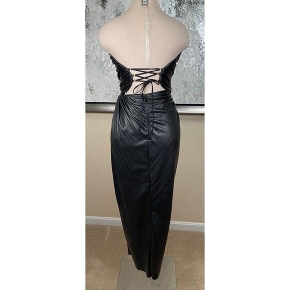 Maria Lucia Hohan Abigail Faux Leather Strapless Ruched Draped Midi Dress Sz 4 - Picture 9 of 12